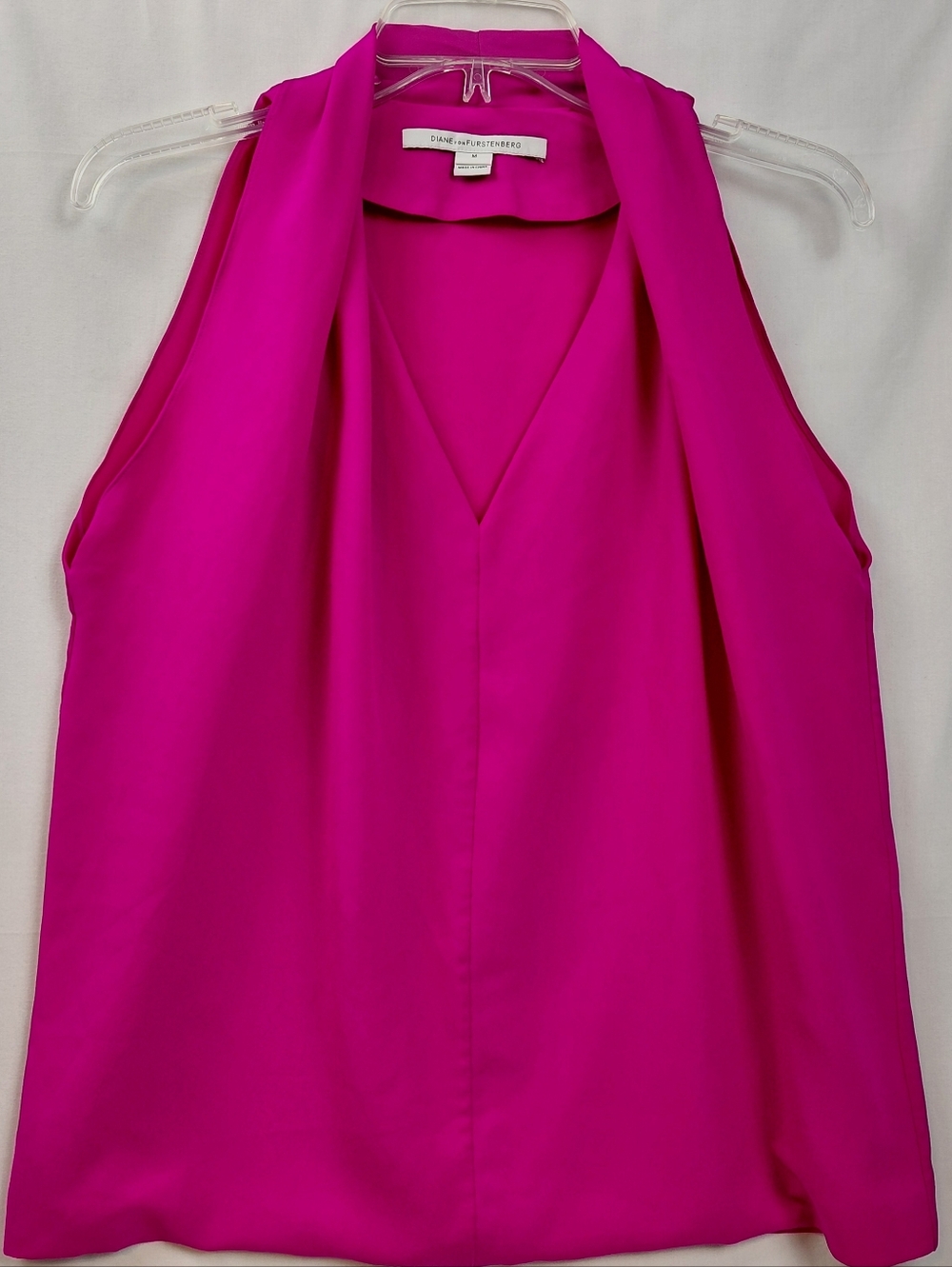 Diane Von Furstenberg Fuchsia Halter V-Neck Top Size Medium
